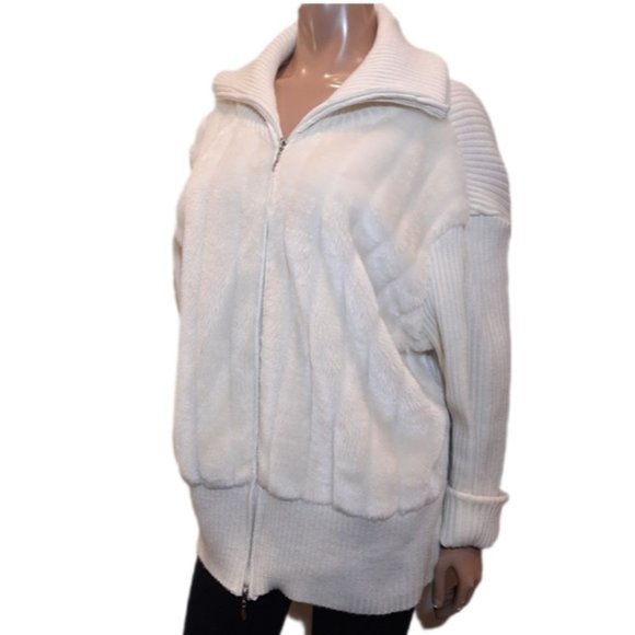 ESSENTIALS BY MILANO Faux Fur Ribbed Knit Jacket Zip Front Stretch 3X - Picture 1 of 15